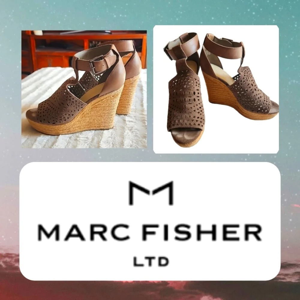 MARC FISHER taupe leather platforms. EUC
